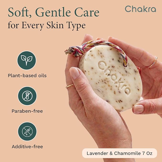 Chakra Oval Lavender & Chamomile Bar Soap - Paraben & Additive Free Handmade Soap Bar for Face, Body and Hands, Gentle Cleansing for Daily Skin Care, 7 oz