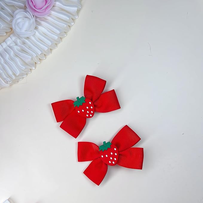 Strawberry Snap Clips Baby Girls Fruit Hair Bow Clips Strawberry Hair Ring Tie BBW24 (Set-J)