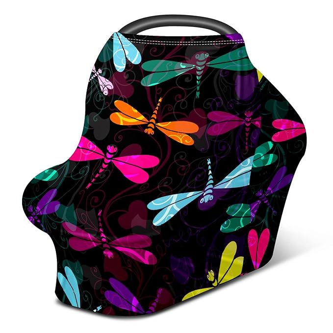 Baby Car Seat Stroller Covers Dragonflies Blue Yellow Rosy Nursing Cover Breastfeeding Scarf Soft Breathable Stretchy Coverage Carseat Canopy Cover for Boys and Girls Soft Breathable Multi Use