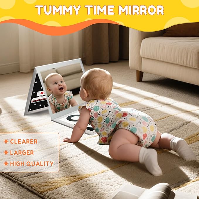 High Contrast Baby Flashcards with Black and White Tummy time Mirror Books, Newborn Brain Development Toys for 0-6 Months Baby as Infants Easter Gift