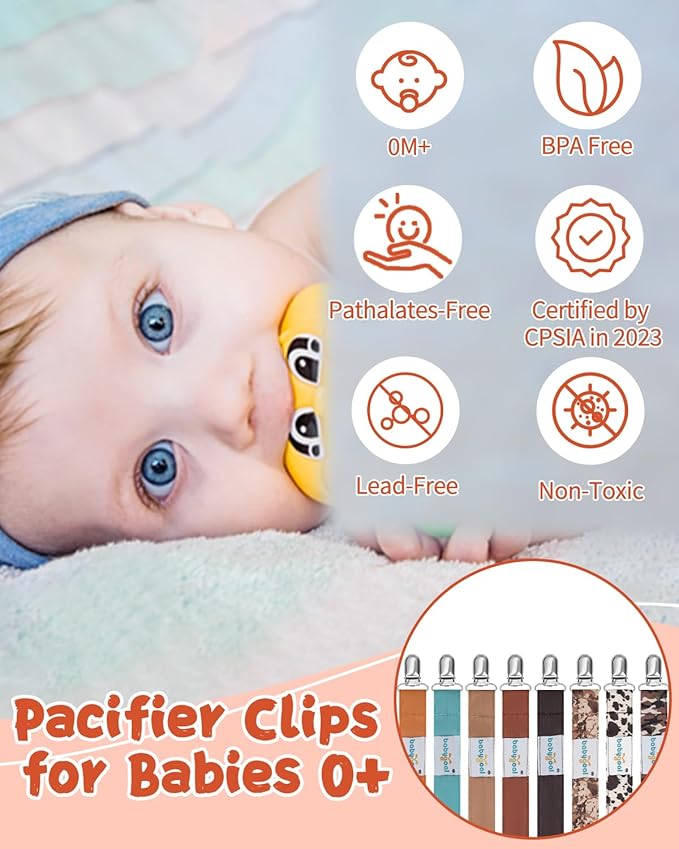 babygoal Baby Neutral Pacifier Clips, 8 Pack Binky Paci Holder Clip for Baby Boys and Girls Fits Most Pacifiers and Binkies