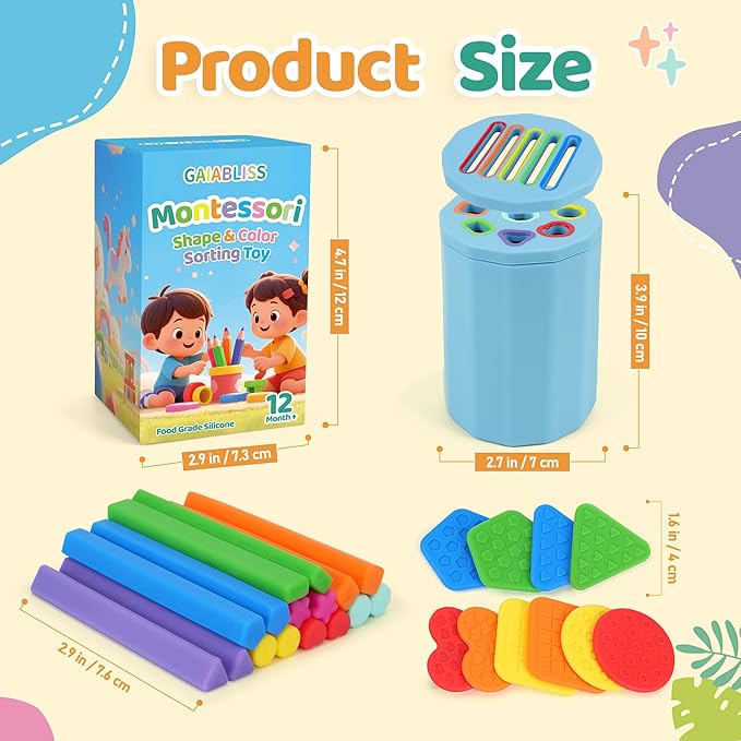 Shape & Color Sorting Montessori Baby Toddler Toys for 1 2 3 Years Boys Girls, Silicone Montessori Toys for 1 Year Old, Fine Motor Skills Sensory Toddlers Toy 1 Year Old Girl and Boy Gift,2 In 1