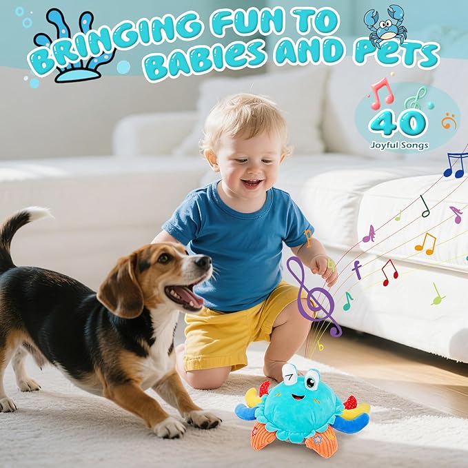 Kleikyerel Baby Toys 1 Year Old 6-12 Months, Crawling Crab Baby Plush Toy, Musical Tummy Time Toys, Dancing Moving Bouncing Recording Sensory Toys for 1 2 3 Year Old Boy Girl Gifts
