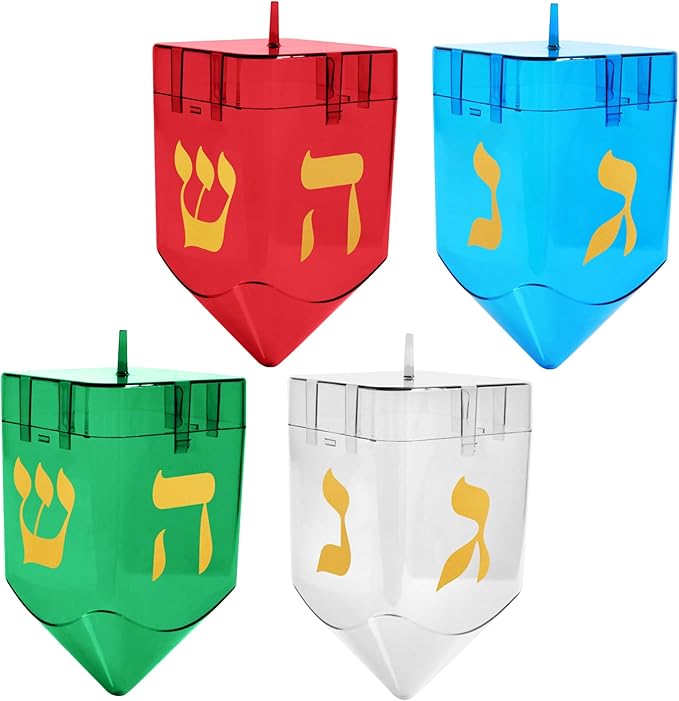 Large Fillable Dreidels for Hanukkah, Pack of 4 Plastic Dreidels Bulk, Assorted Colors Large Dreidels That Bring Joy and Tradition to Every Celebration