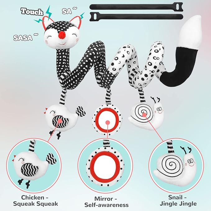 XIXILAND Black and White Car Seat Toys & High Contrast Baby Rattles 0-6 Months, Newborn Toys Baby Toys 0-3 Months Infant Toys for 0 3 6 9 12 Months Girls Boys