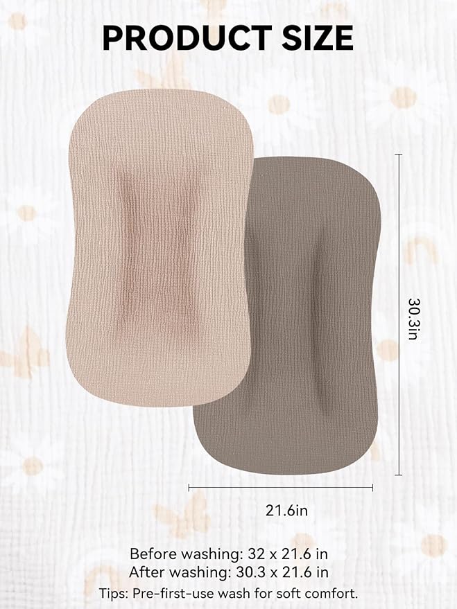 TILLYOU Muslin Baby Lounger Cover, 100% Cotton Newborn Lounger Cover, 2 Pack Baby Nest Slipcover for Boys Girls, Cover Only, Grey Brown and Light Brown