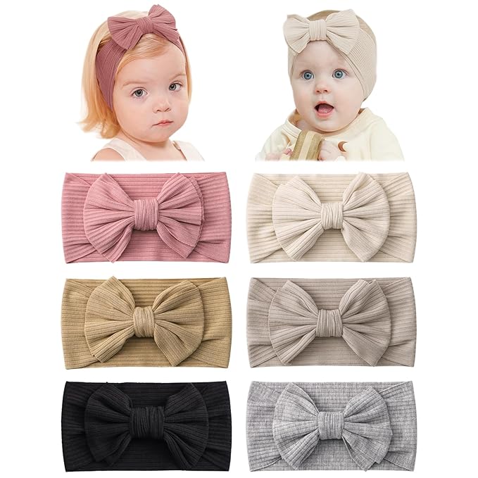 jollybows Baby Headbands, 6pcs Baby Girl Bows Headbands Soft Stretchy Hair Bow Hairbands Hair Accessories for Newborn Infant Toddler Girls Kids