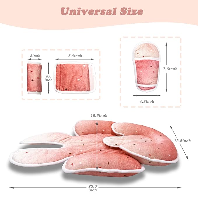 Infant Car Seat Insert, Soft Baby Car Seat Head Body for Girl Boy, Reversible Baby Carriage Pad with Strap Covers Fit Car Seat, Stroller, Bouncer, Pink Star