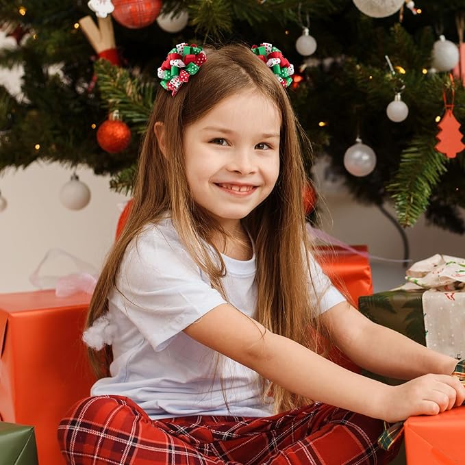 Christmas Hair Bows Clip Girls Red White Green Ribbon Stripe Polka Dot Cheer Bow Korker Curly Flower Ball Hairbow Alligator Barrette Pins Kids Xmas Holiday Decor Accessory Gift