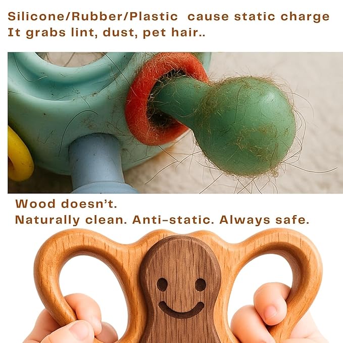 HippoToys Handcrafted Wooden Baby Rattle | Natural Teething Toy | Montessori Sensory Developmental Toy | Non-Toxic Organic Wood | Newborn Infant Baby Boy Girl Gift 0-12 Months