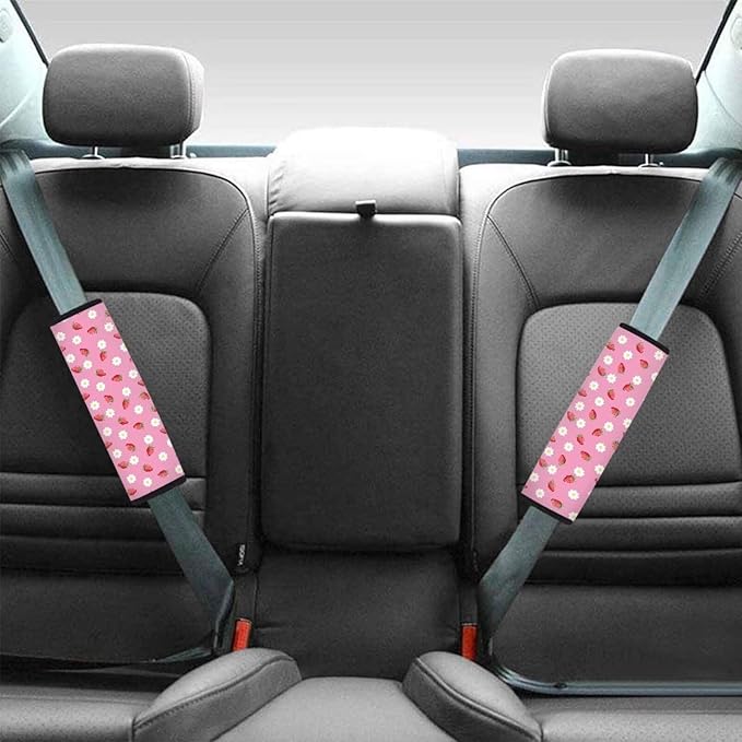 UNICEU Pink Strawberry Printed Neoprene Car Seatbelt Cushion Coversfor Women,Strawberry Car Accessories Seat Belt Covers Shoulder Pads Seatbelt Strap Cover