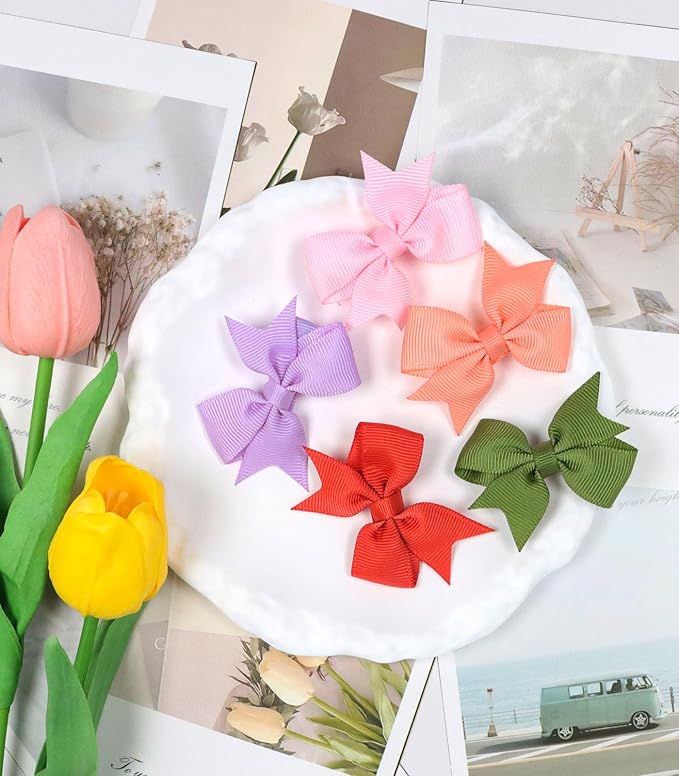 Baby Hair Clips for Girls 50PCS - 2" Girls Fully Lined Bows Hair Pins Tiny Hair Bows Alligator Clips for Baby Girls Infants Toddlers in Pairs