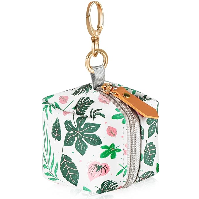 Baby Pacifier Case with Clip, Baby Pacifier Holder Pouch Box for Diaper Bag, Holds 2 Pacifiers for Travel Outdoor Activities, Small Baby Utensils,Green Leaf