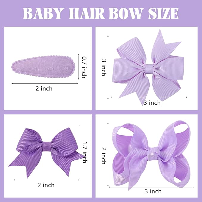 choicbaby 8pcs Baby Girl Hair Bow Clips Set, Purple Toddler Hair Clips Boutique Grosgrain Ribbon Bow Hair Barrettes Accessories for Infant Toddler Kids