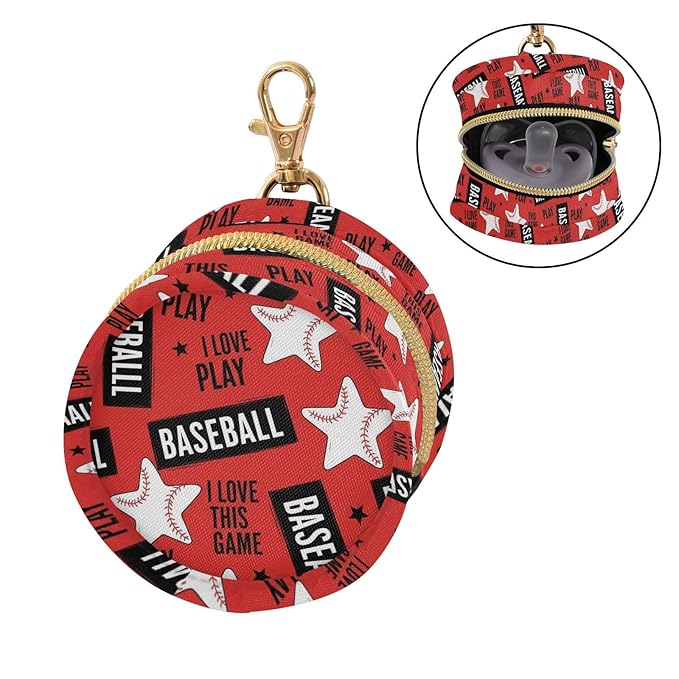 Sports Baseball Star Red Print Pacifier Holder Case for Diaper Bag Portable Travel Pacifier Storage Case with Clip Newborn Baby Pouch for Baby Boys Girls Purse Outdoor