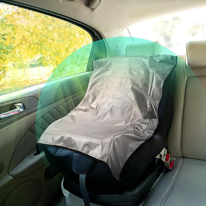 BBTO 2 Pcs Car Seat Sun Shade Cover Car Seat Cooler Toddler Cover Heat Protector Reflective Baby Keep Baby Cool and Child Safety for Travel (Silver Coated Cloth)
