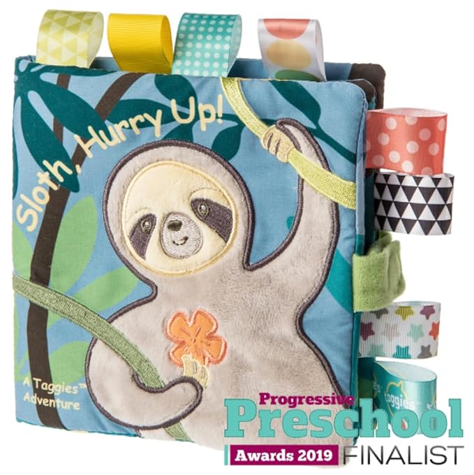 Taggies Touch & Feel Soft Cloth Book with Crinkle Paper & Squeaker, Molasses Sloth
