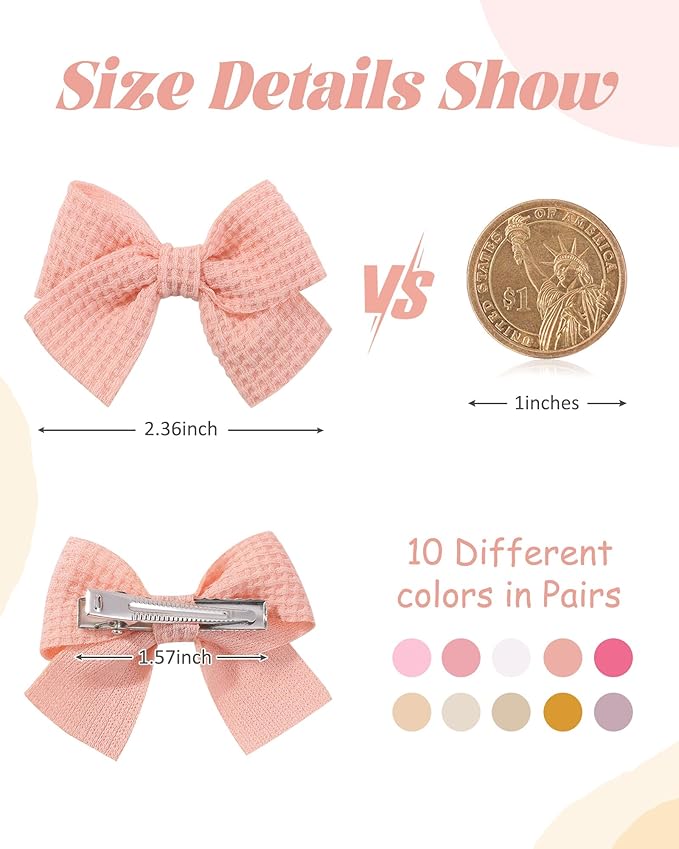 Jollybows 20pcs Baby Hair Clips Girls Bows 2" Mini Alligator Clip Toddler Pigtail Bow for Fine Hair-Pink White Yellow Gray Pulple