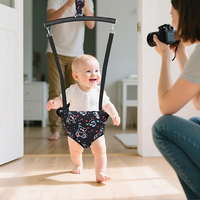 Slevoo Baby Jumper, Baby Doorway Jumper with Door Clamp Adjustable Strap, Fun Activity for 6-12 Months Baby Infant, Quiet Bear