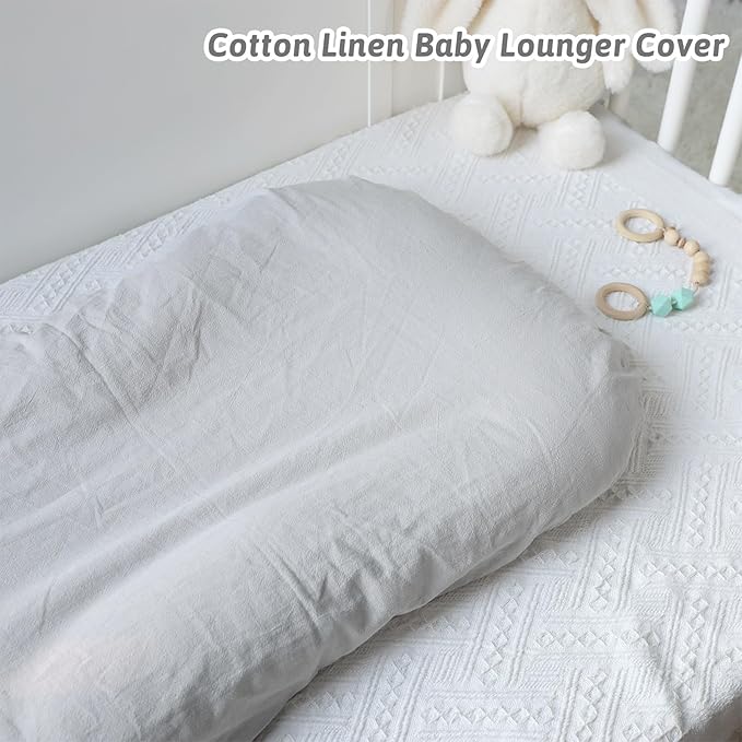 SWESEN Baby Lounger Cover, Ultra Breathable Newborn Lounger Cover, Cotton Linen Lounger Slipcover for Baby Girls and Boys, Covers Only, Grey