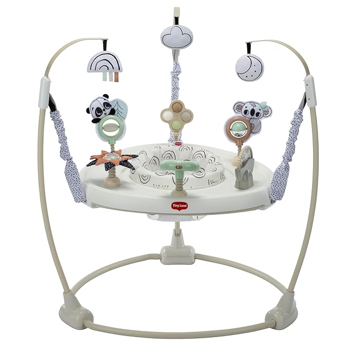 Tiny Love 4-in-1 Jump & Play Stationary Activity Center, Baby Jumper with Lights & Music, Developmental Toys, 360 Swivel Seat, Baby Activity Entertainer for 6 Months+, Black and White