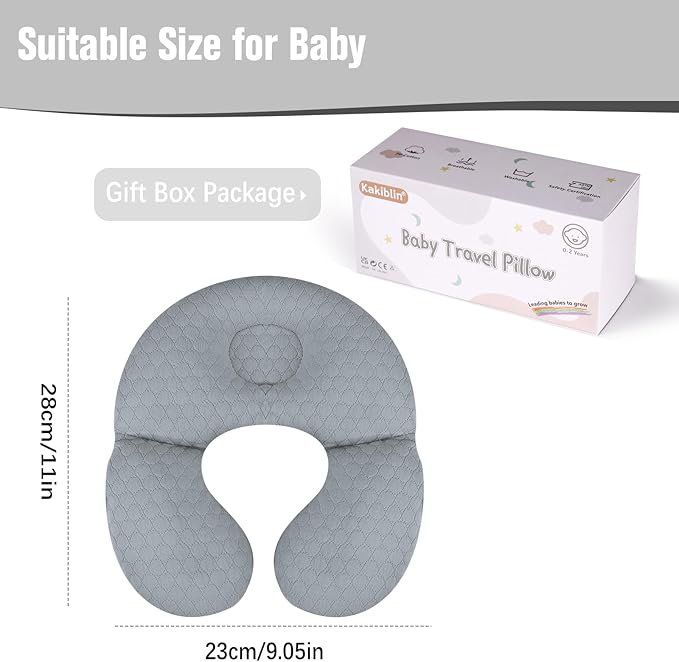 KAKIBLIN Baby Travel Pillow, Upgraded Baby Neck Pillows for Car Seat, Infant Neck Support Pillow for Head and Neck, Newborn Head Support for Car Seat, Stroller, Pushchair (Grey)
