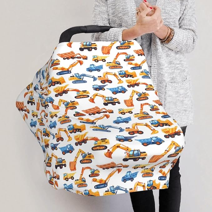 Excavators and Trucks Baby Car Seat Covers Carseat Canopy Soft Infant Stroller Cover Nursing Breastfeeding Covers for Girls Boys Newborn