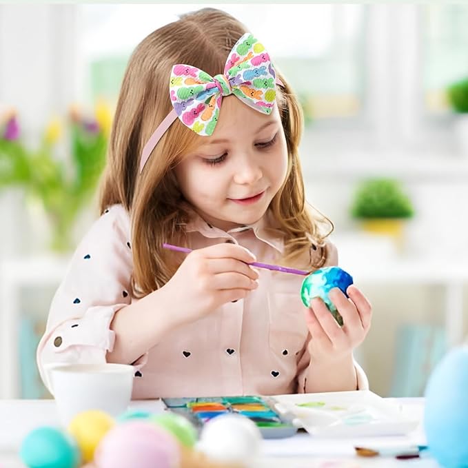 YanJie Easter Bows for Baby Girls Rabbit Egg Bow for Newborn Infant Easter Bunny Ears Hairbands Nylon Pink Bow Headband Easter Hair Accessories Gift