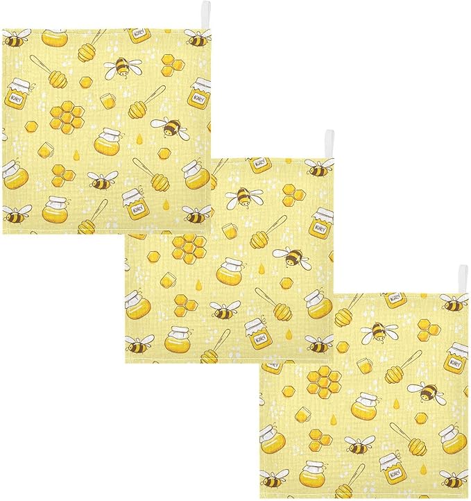 Baby Washcloths Cotton Flying Bees Honey Baby Muslin Washcloths Soft Baby Face Towel for Newborn Infants Baby Wipes, 11.8 X 11.8 Inch, 5 Pack Yellow