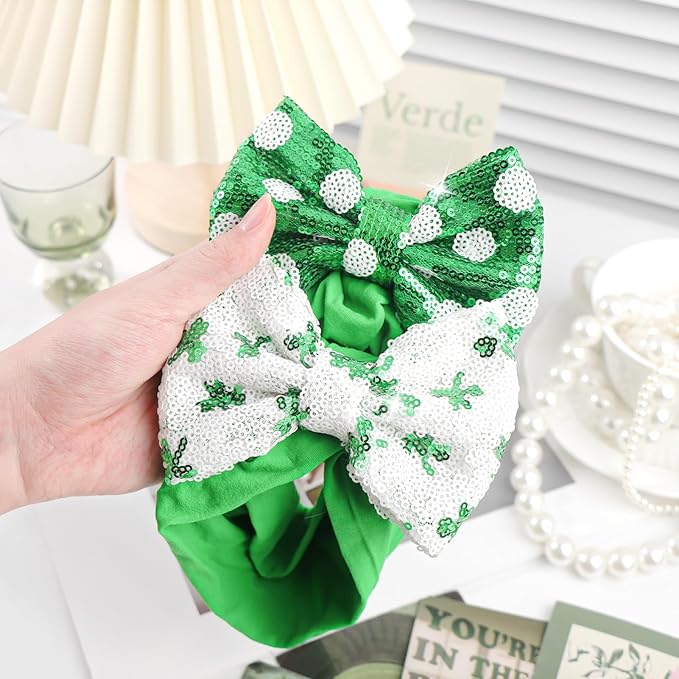 YanJie 5'' St.Patrick's Day Baby Headbands Green Sequins Bow Clover Headbands Shamrock Baby Girl Bows Large Newborn St.Patrick's Day Accessories