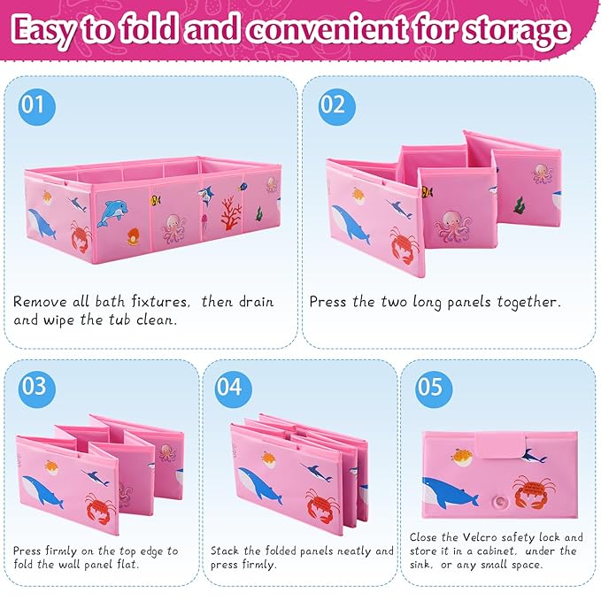 Collapsible Baby Bathtub, Portable Foldable Travel Baby Bath for Infant Toddler, Converts Shower to Tub, No Assembly Folds Flat for Storage, 6M-5 Years, Pink