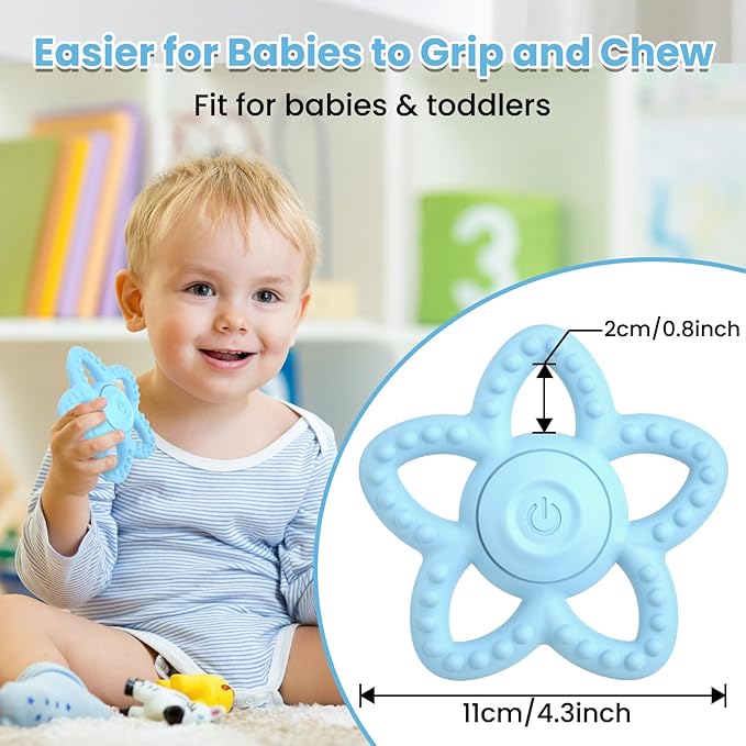 Vibrating Sensory Chew Toy - Dual Use Teethers for Babies 3-6 Months/6-18 Months & Autism Chew Toys, Baby Teething Toys with 3 Vibration Modes, Sensory Toys for Kids with Autism (Blue)