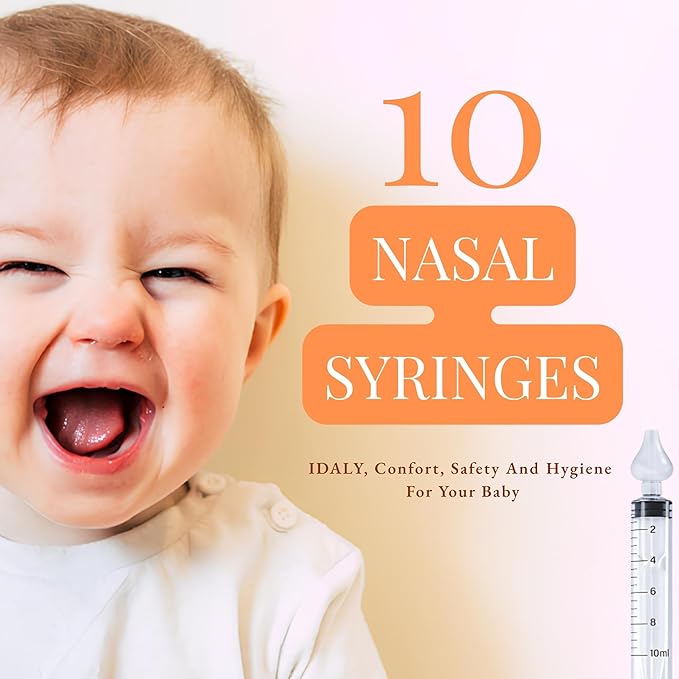 MEGA Pack 10 Baby Nasal Syringe for Mucus Removal – for Babies, Toddlers & Kids – Nasal Aspirator & Irrigation System – Safe, Reusable Silicone Tips – Sinus Rinse & Nose Flush Cleaner..
