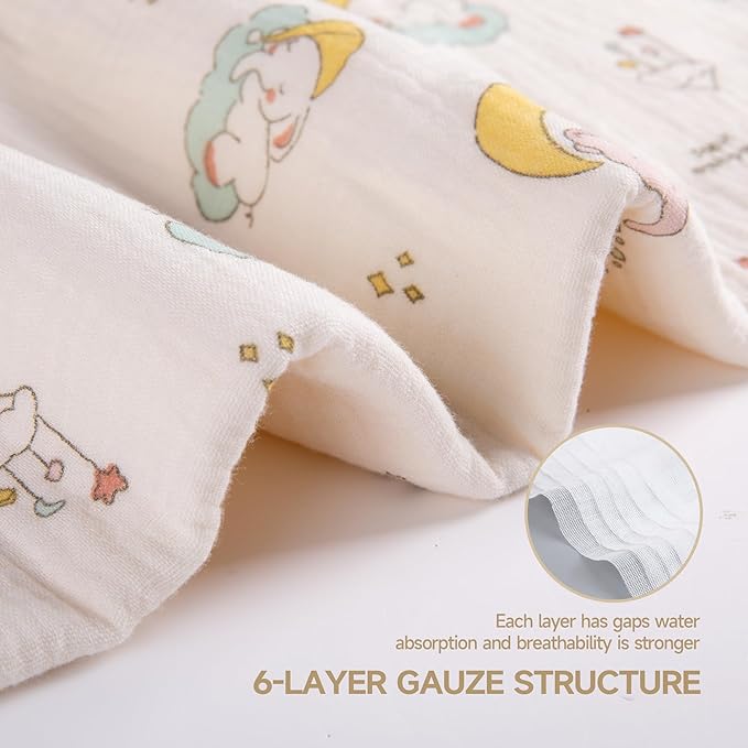Hooded Towel Muslin Hooded Towel Made from Organic Cotton 6-Layer Cotton Bath Towel, Soft Bath Towels 25x51inches for Toddler Baby (Splashing Elephant)