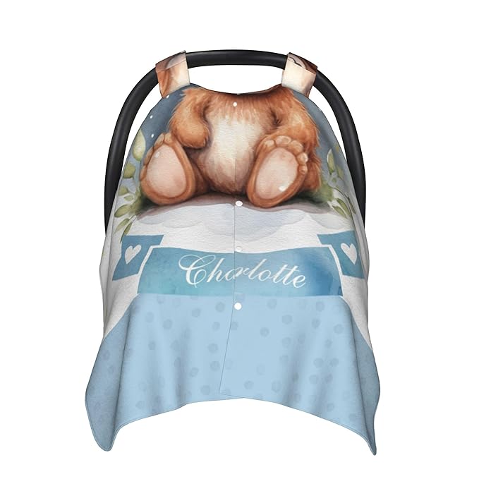 Personalized Baby Car Seat Cover Winter Custom Minky Carseat Cover Boy Girls with Name Bear Carseat Canopy Customized Car Seat Canopy Infant Carrier Covers Nursing Cover Toddler Blanket