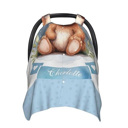 Personalized Baby Car Seat Cover Winter Custom Minky Carseat Cover Boy Girls with Name Bear Carseat Canopy Customized Car Seat Canopy Infant Carrier Covers Nursing Cover Toddler Blanket