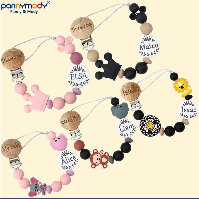 Personalized Pacifier Clip with Name, Custom Animal Pacifier Clips for Boy Girl, Personalized Custom Baby Gifts for Newborn (Lion)