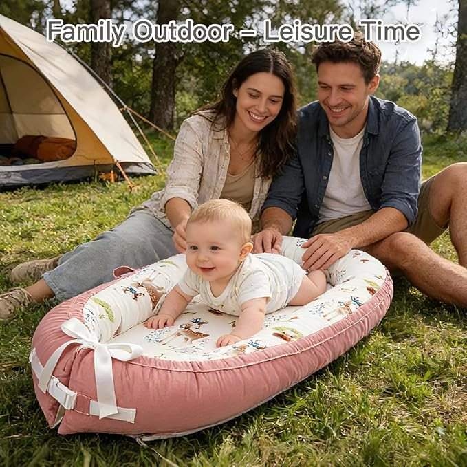 Baby Lounger | Organic Cotton Infant Support Cushion | Reversible, Adjustable & Portable Floor Cushion | Soft, Breathable, Washable Cover