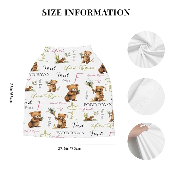 Personalized Baby Car Seat Covers for Babies, Custom Bear Nursing Breastfeeding Carseat Canopy with Name, Infant Stroller Covers for Newborn Girls Boys, Breathable Carseat Cover