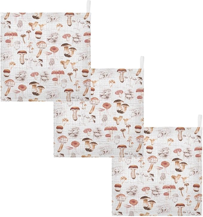 vvfelixl Baby Washcloths Cotton Different Mushrooms Baby Muslin Washcloths Soft Baby Face Towel for Newborn Infants Baby Wipes, 11.8 X 11.8 Inch, 3 Pack