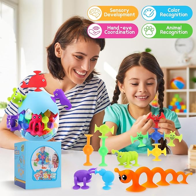30 PCS Suction Cup Toys, Baby Bath Tub Toy with Eggshell, Silicone Shower Toys for Age 4-8, Suction Cup for 3 4 5 6 7 Year Old Kids Toddlers Boys Girls Gifts Christmas Stuffers