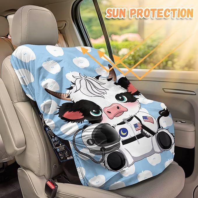 XYZCANDO Cow Print Baby Car Seat Cover for Summer Cute Car Seat Protector for Child Car Seat UV Rays Protective Car Seat Covers for Babies Carseat Cover Protect from Sun/Hot Days 2025