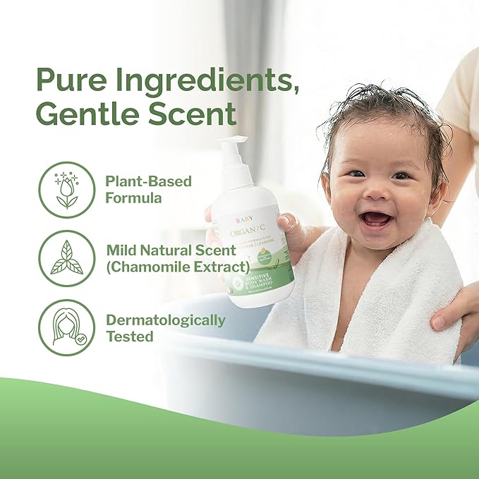 Organyc Baby Shampoo & Body Wash with Skin-Nurturing Cotton Seed Oil, Gentle Kids Body Wash, Naturally Formulated Baby Essentials, 8.5 fl oz