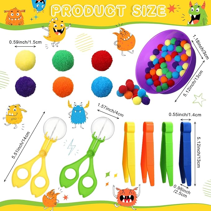 Zhanmai 142 Pcs Fine Motor Skills Toys Handy Scooper Set Sensory Bin Filler 12 Sorting Bowls 8 Tweezers 2 Scissors Clips 120 Plush Balls for Early Education and Sorting Counting Training Development