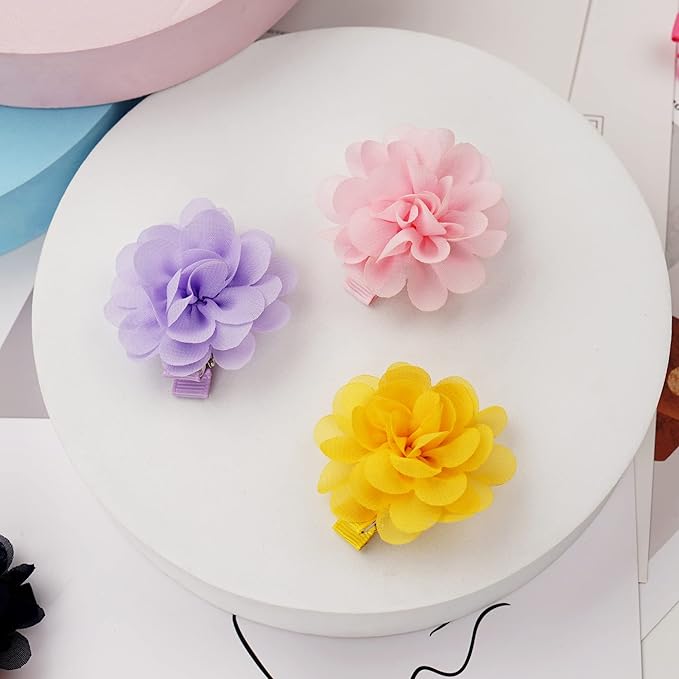 30pcs 2" Chiffon Flower Pearl Hair Clips for Girls Half Lined Non Slip Tiny Baby Clips Hair Accessories for Baby Girls Newborns Infants Toddlers 15 Colors in Pairs