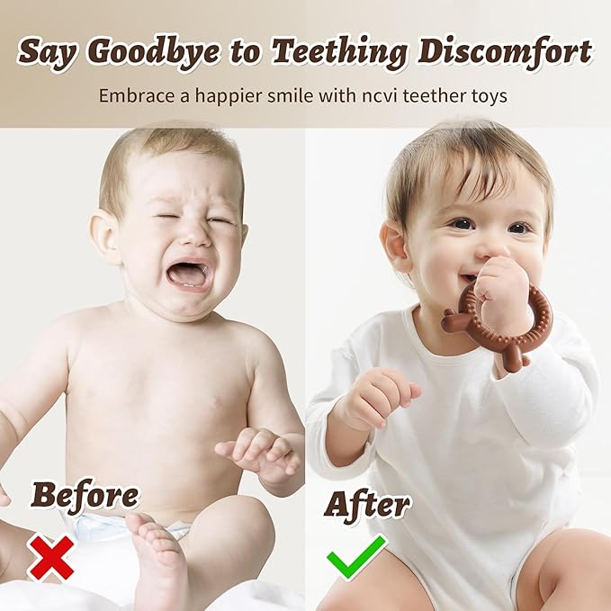 NCVI 4 Pack Silicone Teething Rings Set for Babies 0-6 Months, Baby Teething Toys with Ridges, Small Teethers for Infant 6-12 Months, BPA-Free Teething Relief Baby Chew Toys