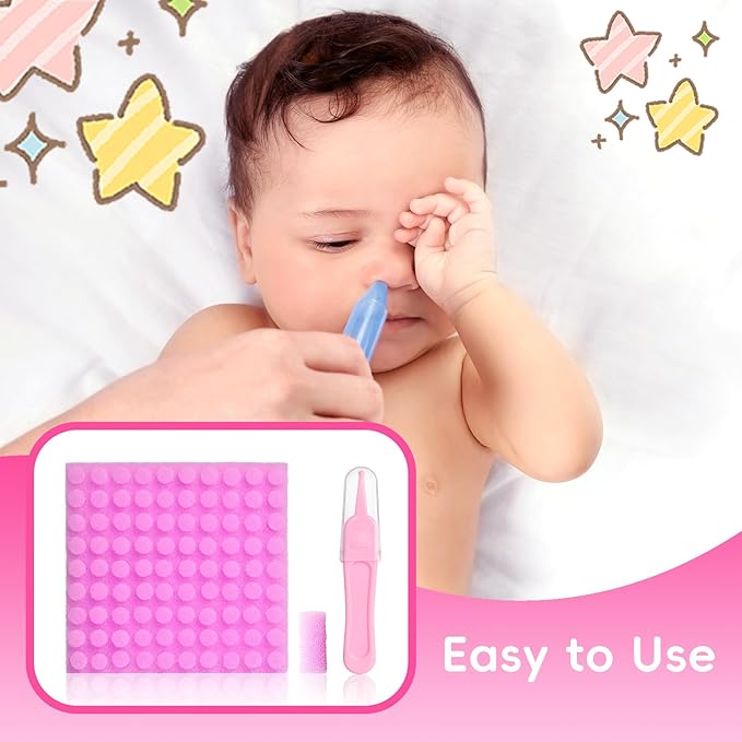 Replacement for Nosefrida Nasal Aspirator Filters, 100 Count Premium Baby Nasal Aspirator Hygiene Sponges with Nose Cleaning Tweezers (Purple)