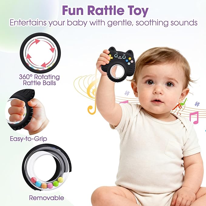 Teething Toys for Babies 0-6 6-12 Months, Remote Game Controller 3-in-1 Baby Teether Rattle Sensory Toy, BPA Free Food-Grade Silicone Baby Toys 0-24 Months, Teething Relief Newborn Essentials Gift