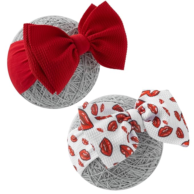 Baby Girl Bows Newborn Headband 0-6 Months Infant Big Bows for Birthday/Baby Shower/Photography/Baby Gifts (Red & Red lip)