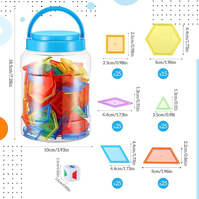 Faccito 200 Pcs Geometric Set Light Table Manipulatives Include 140 Translucent Pattern Blocks 60 3D Shape Geometric Solids with Dice for Educational Teaching Light Table Accessories